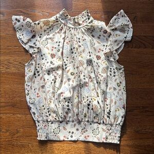 Frame Denim Cream Floral Ruffle Blouse